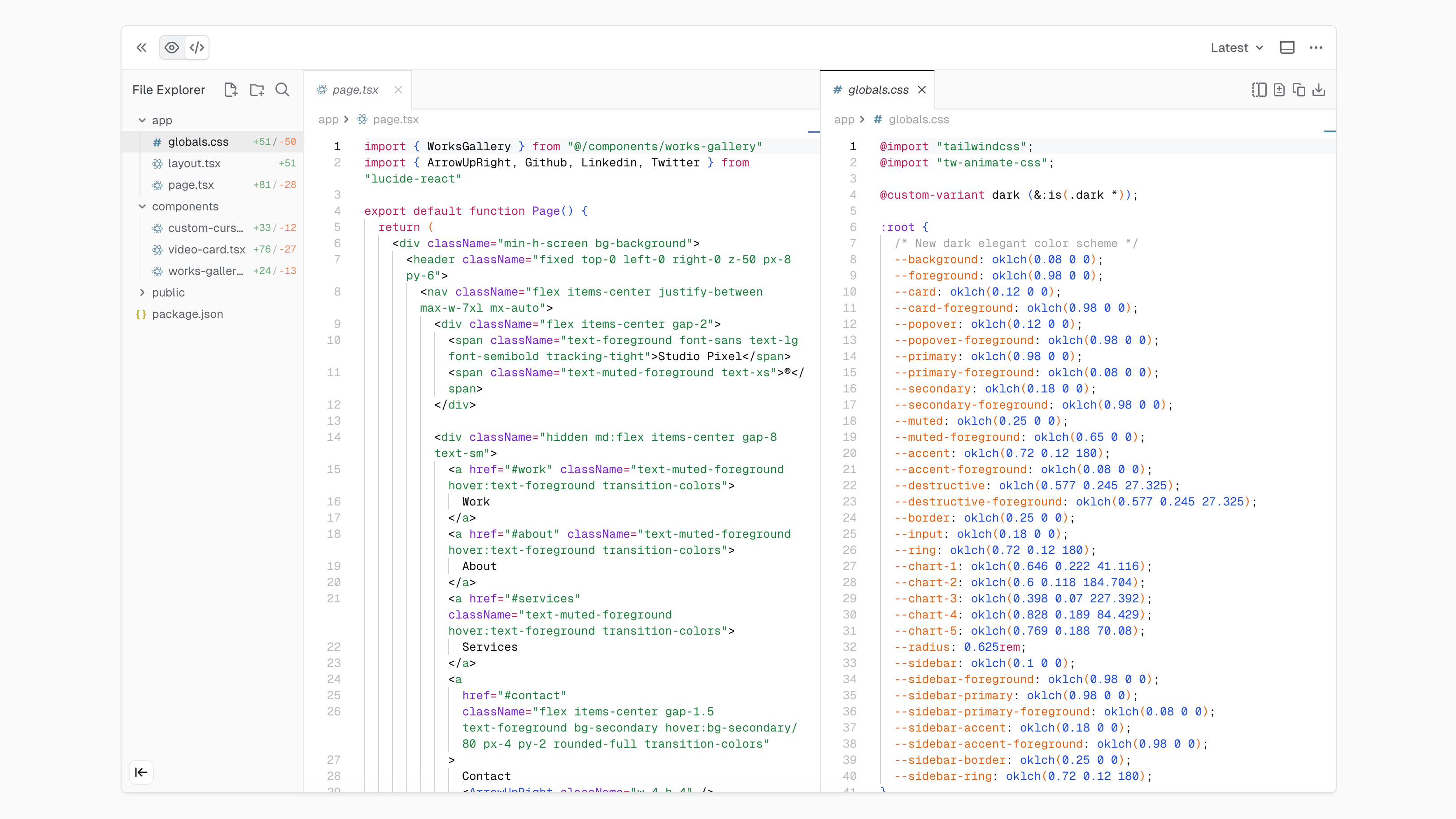 Split view with two files side by side